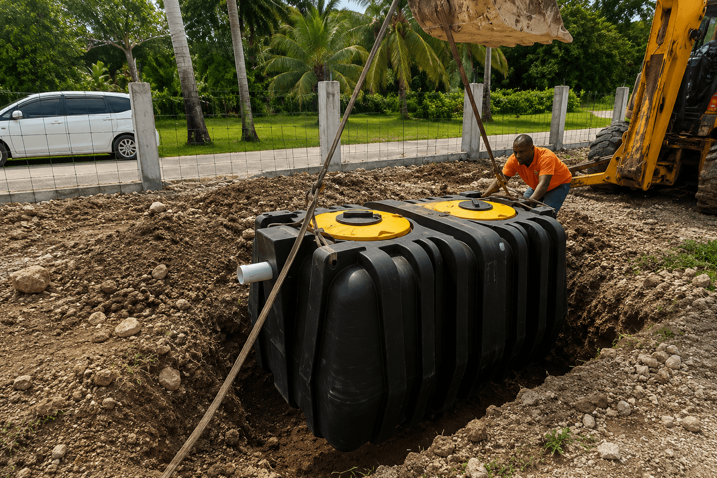 Septic tank installation in progress