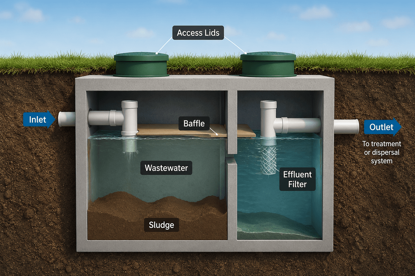 Diagram of how a septic tank works