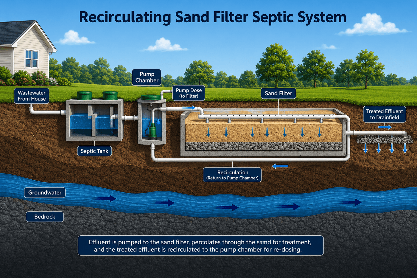 How a recirculating sand filter system works